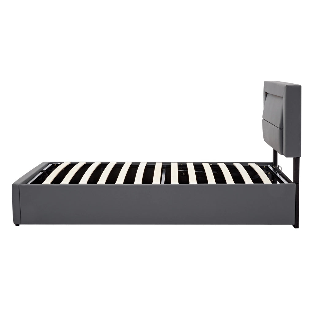 Letto imbottito con USB; LED e contenitore; per materasso 90x190 cm; PU grigio