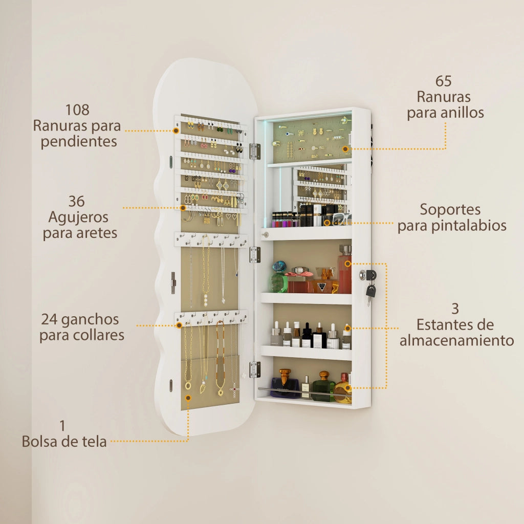 Specchio con cassetti e luce LED ¨C zephmum ¨C Bianco