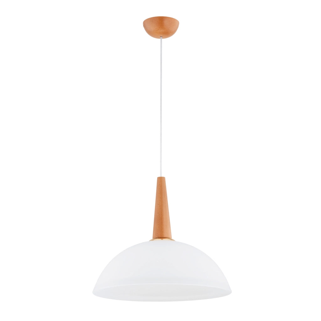 Lampada a sospensione GRAS Alfa legno chiaro cupola bianca E27