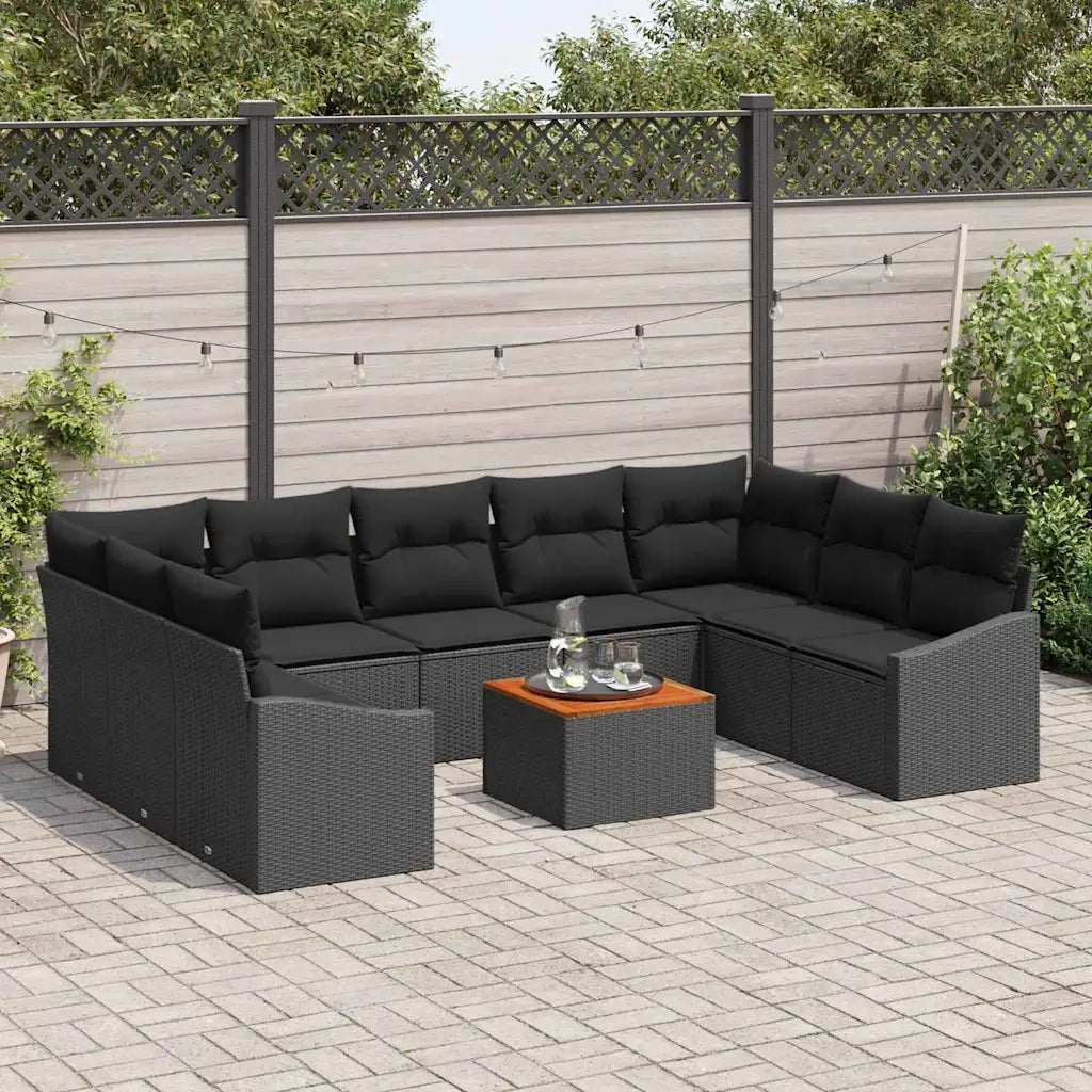 Set Divano da Giardino con archiviazione 10 pcs Nero polyrattan 3356546