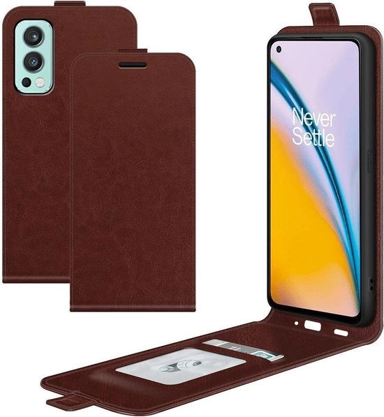 Custodia per OnePlus Nord 2 5G con chiusura verticale a scomparsa in pelle artificiale marrone