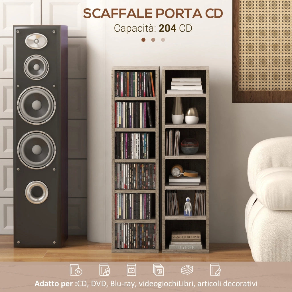 Set 2 Pezzi Mobile Libreria Porta CD 21x22,5x88,5 cm Grigio