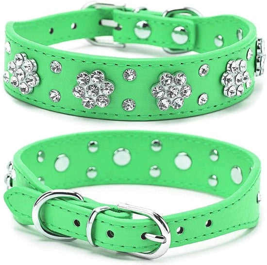 Collare per cani Bling - Adattabile - Pelle sintetica - Strass di cristallo - Taglia S/M/L - Larghezza 2,5 cm - Lunghezza totale 31/38/43 cm