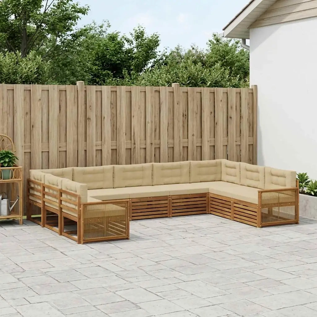 Set di divani da esterno con cuscino 9 pcs Naturale e Beige 3383841