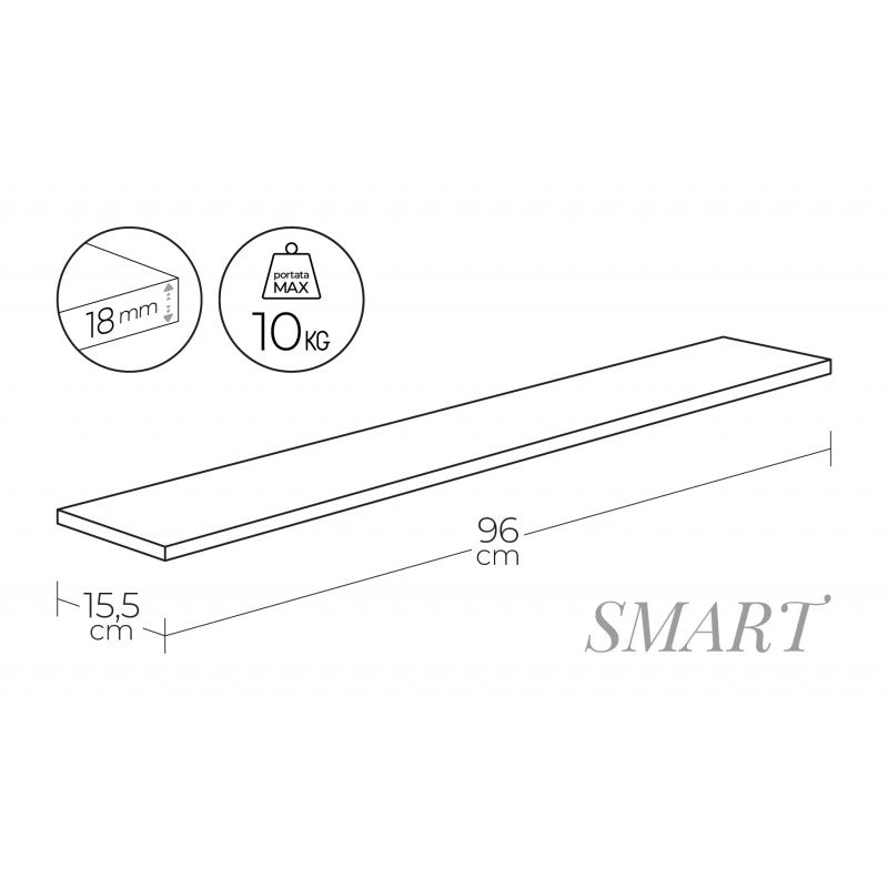 Mensola da Muro, Scaffale Legno, Mensola da Parete, Rovere Scuro, 96x15,5x1,8 cm - Smart