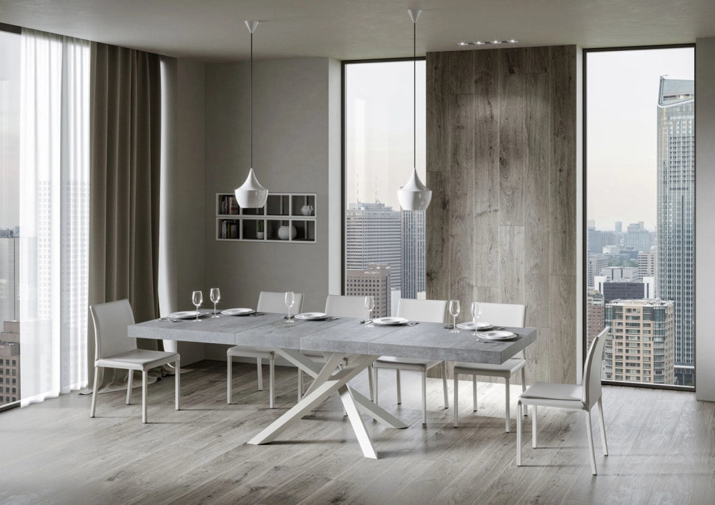 Tavolo Allungabile 160-264x90x77 cm Volantis Premium Cemento Telaio Bianco