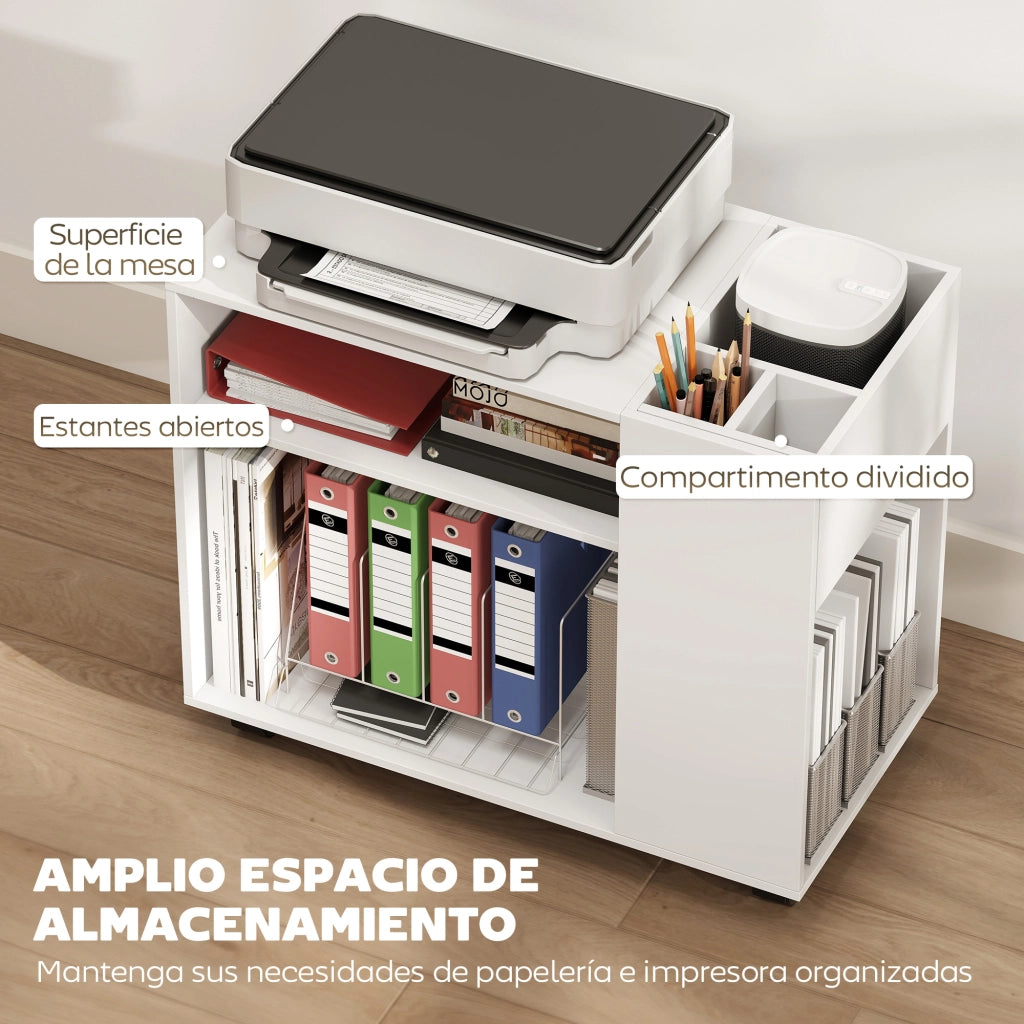 Carrello porta stampante con ruote ¨C Xylo ¨C bianco 70x36x60 cm