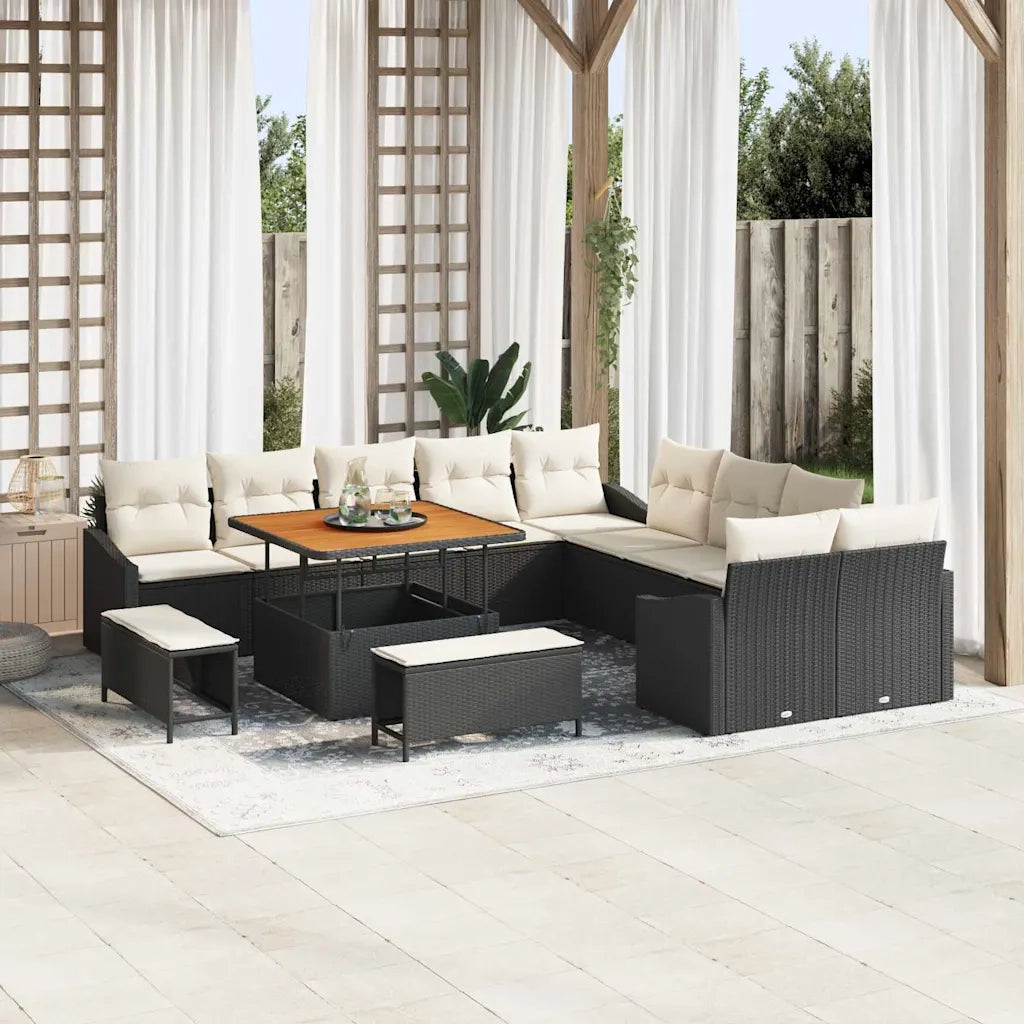 Set Divano da Giardino con cuscino 13 pcs Nero polyrattan 3362705