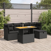 Set Divano da Giardino 6 pz con Cuscini Nero Polyrattan Acacia 3327965