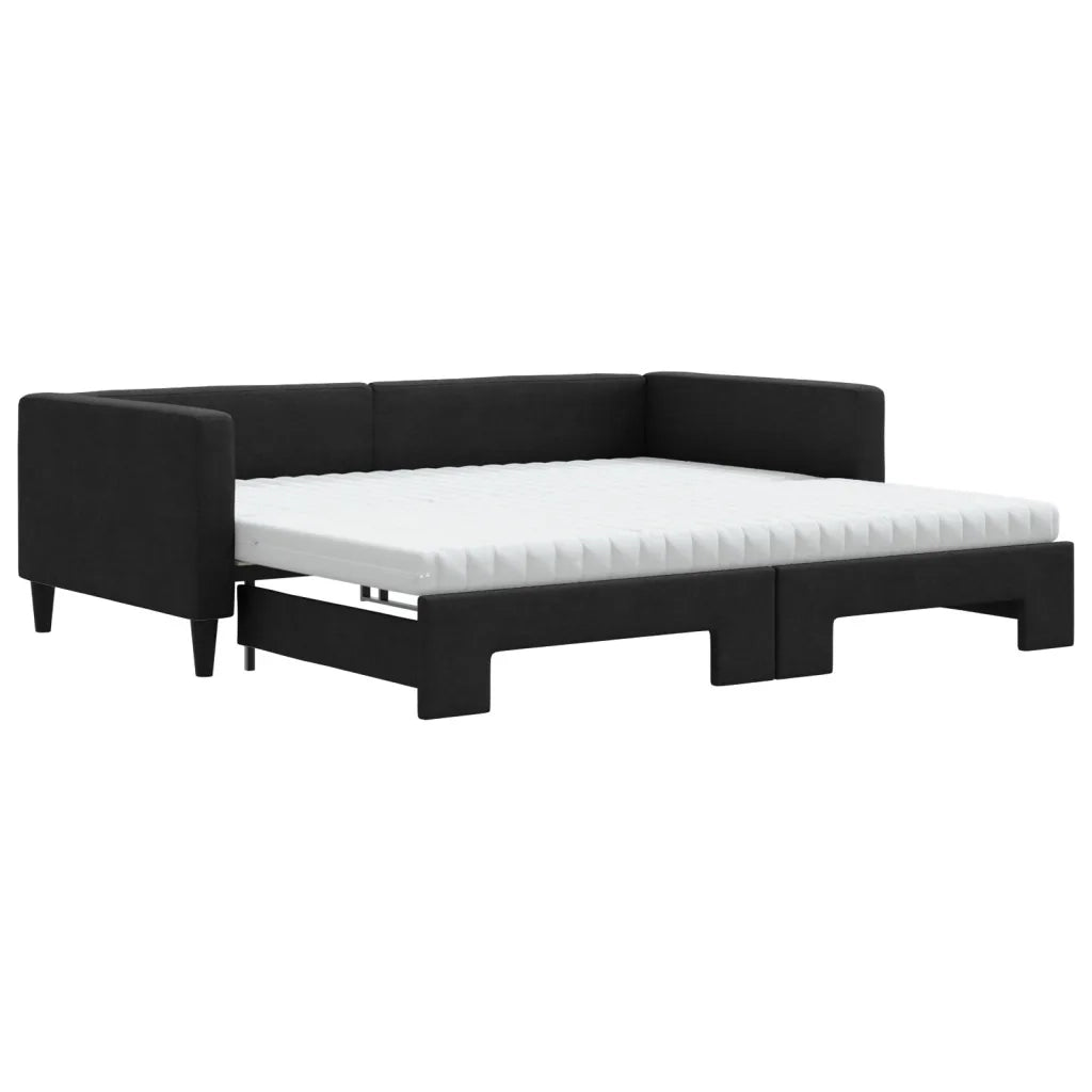 Divano Letto Estraibile con Materassi Nero 100x200 cm Tessuto 3196603