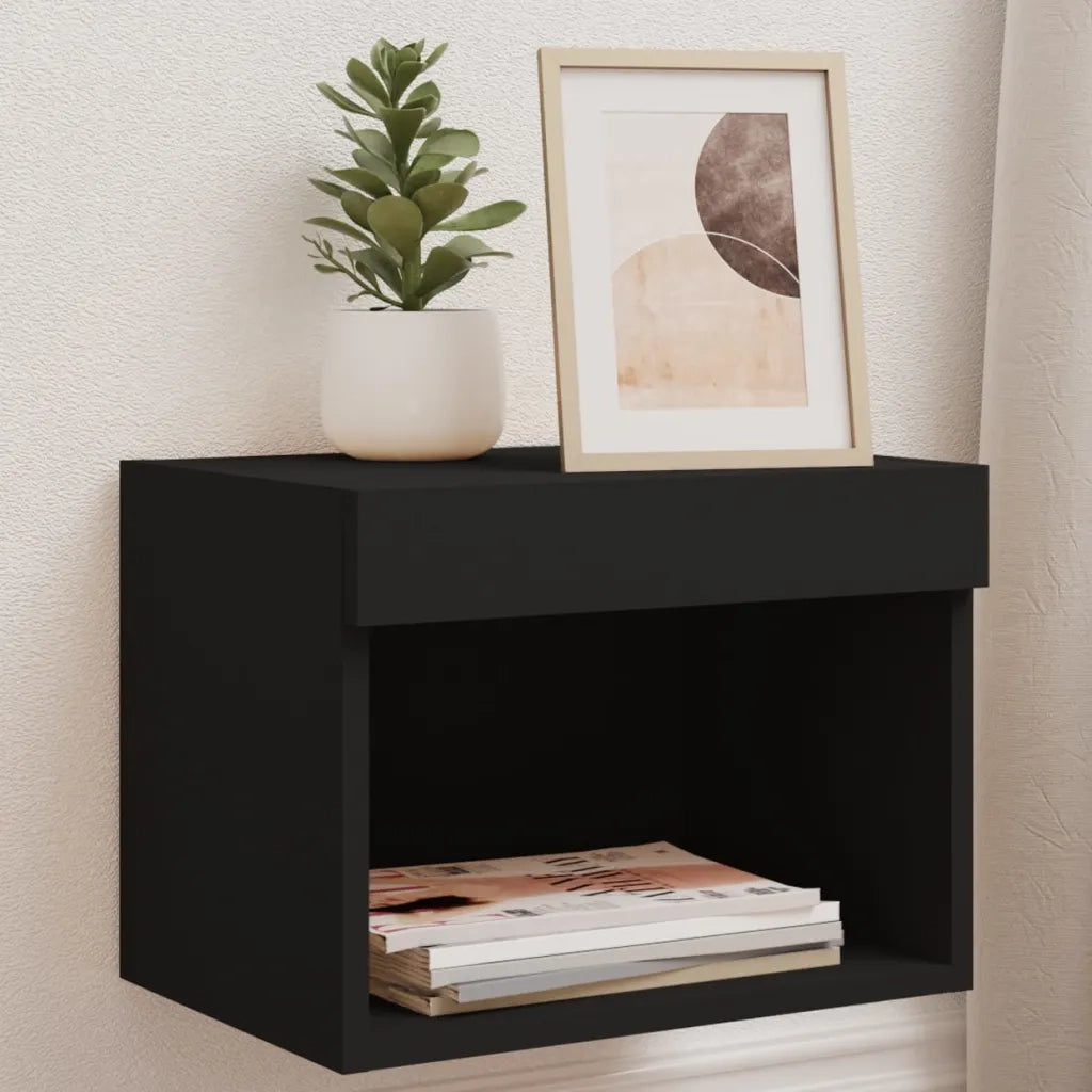 Comodini con Luci LED a Parete 2pz-Set di 2 Tavolino da notte Neri