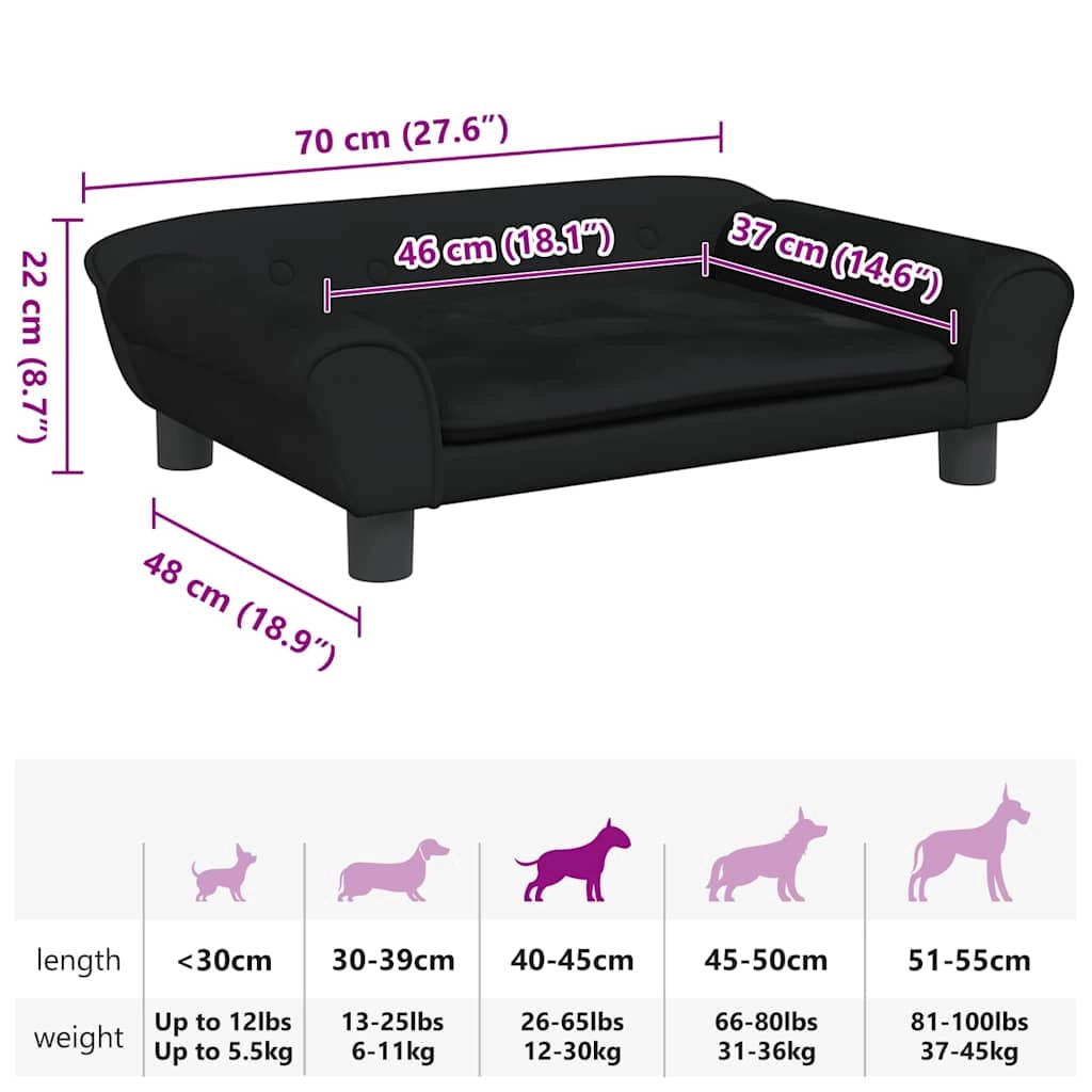Cuccia per cani comoda 70 x 48 x 22 cm velluto nero 02_0042886