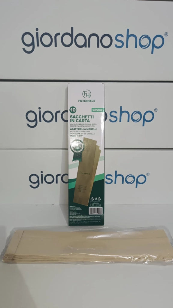 10 Sacchetti Filtro Compatibili con Vorwerk Folletto Vk116 Vk117