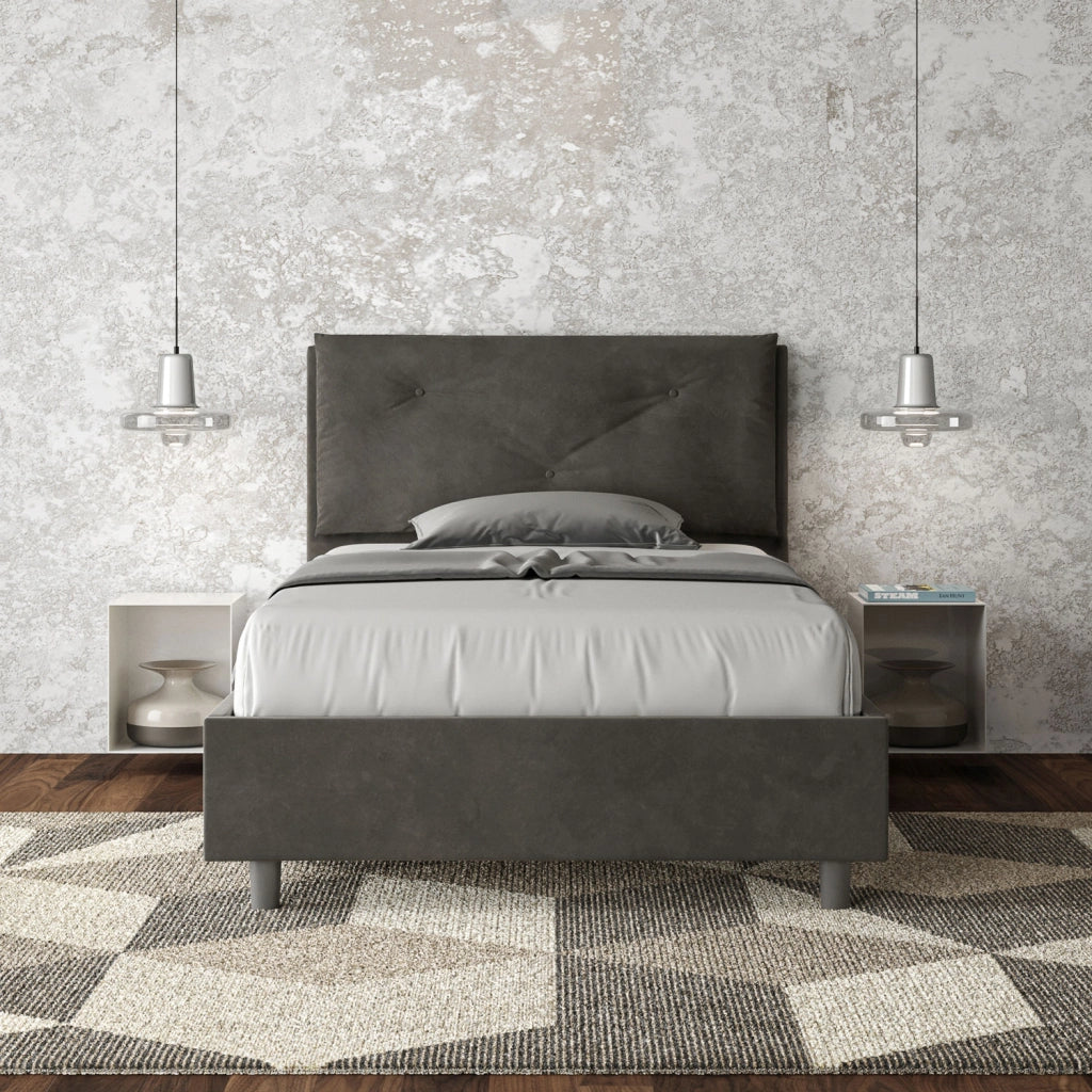 BS COM Letto una piazza e mezza con rete imbottito 130x210 microfibra grigio Large