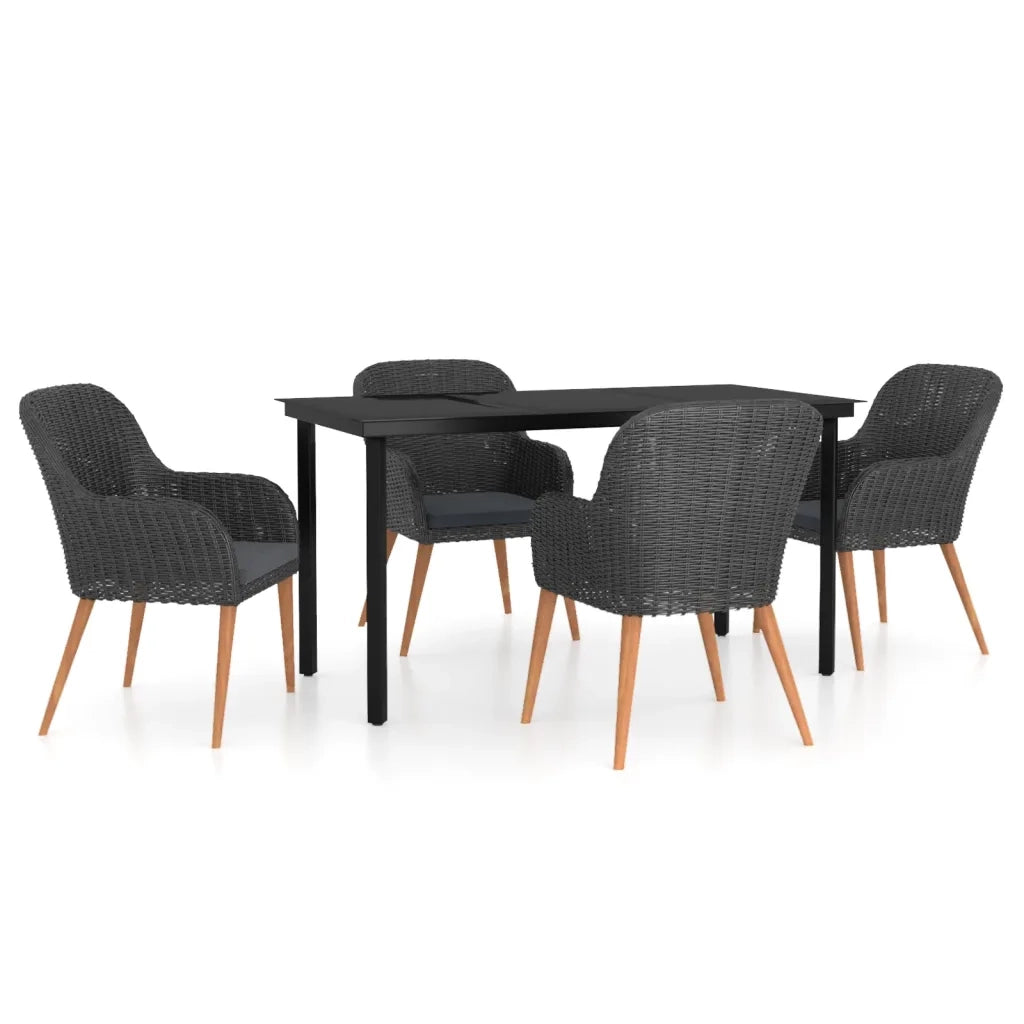 Set da Pranzo da Giardino 5 pz con Cuscini Nero 3099507