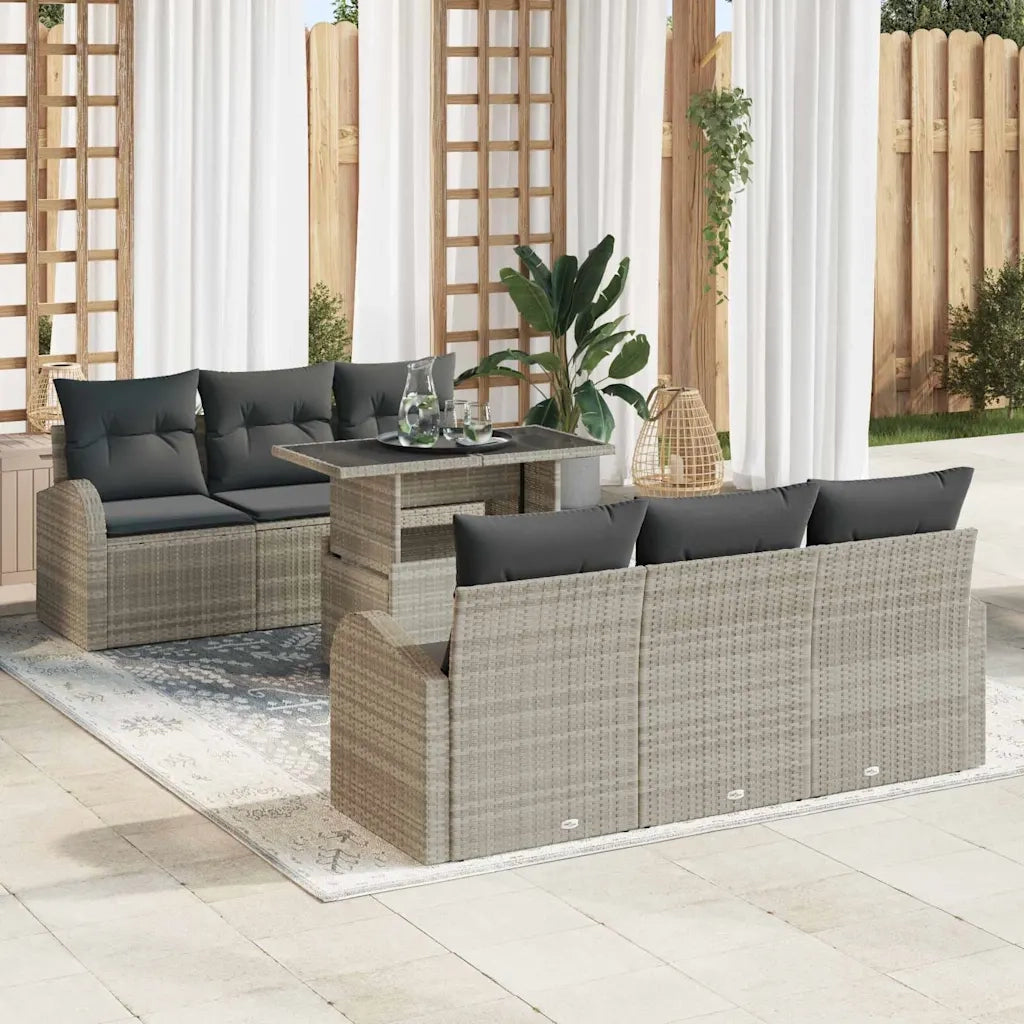 Set Divano da Giardino 7 pcs Grigio chiaro Poly Rattan 3348568