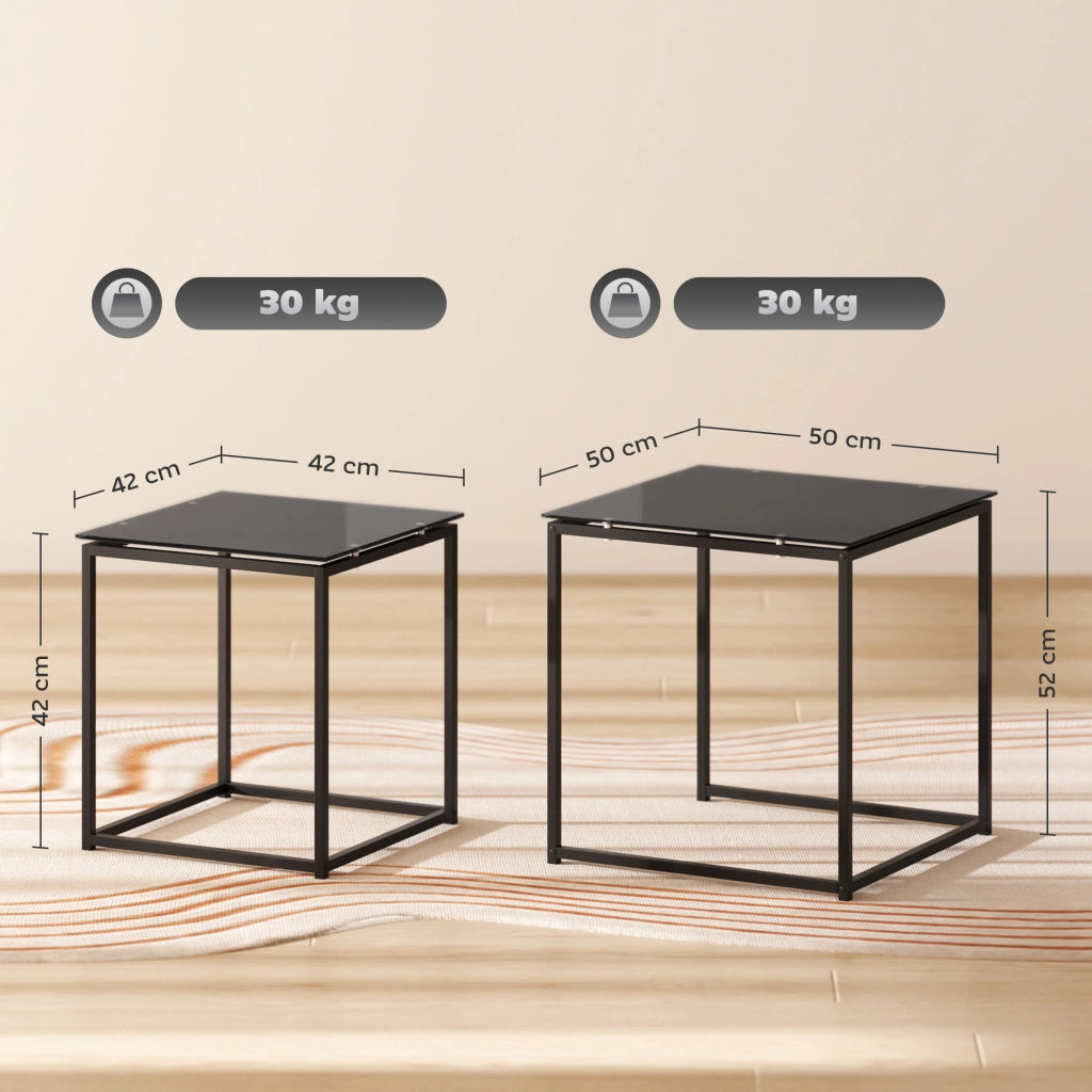 Set di tavolini da salotto ¨C zephmum ¨C nero vetro temperato 50x50x50