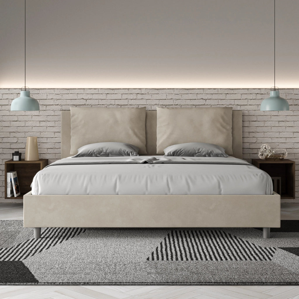 BS COM Letto senza rete imbottito 180x200 microfibra sabbia