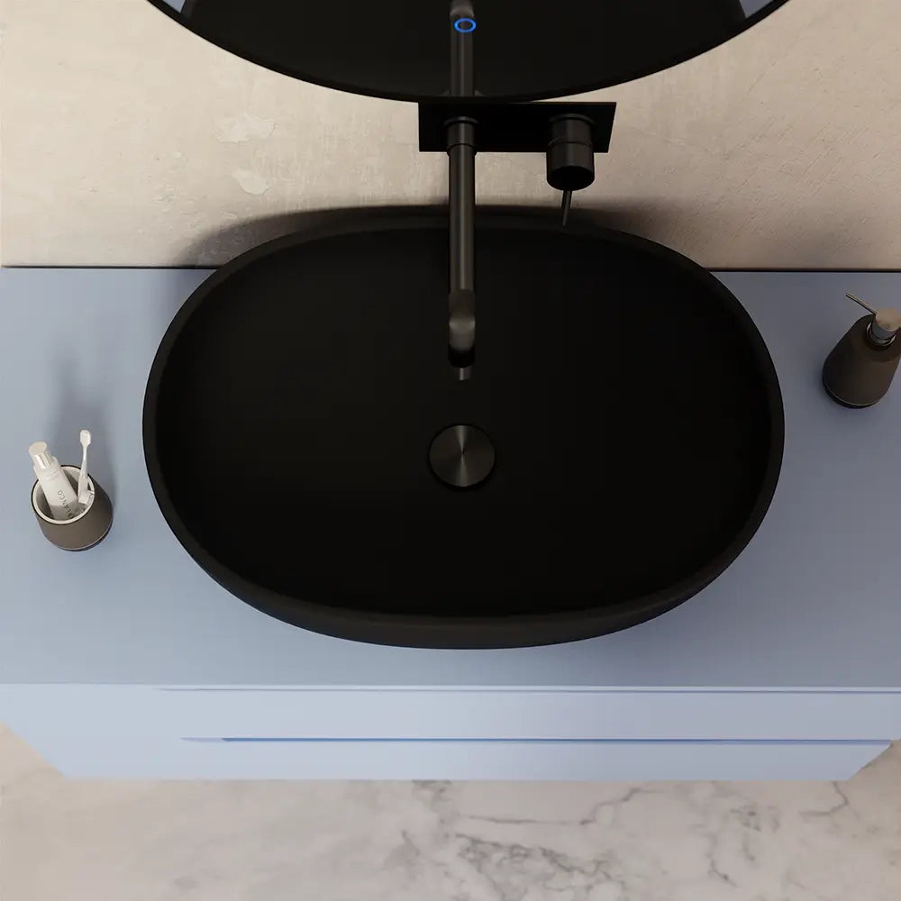 Lavabo da appoggio ovale 60x43x15 cm Nero opaco