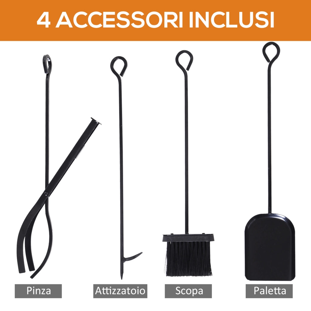 EasyComfort Portalegna da Interno ed Esterno in Acciaio con 4 Attrezzi Inclusi, Capacità 100kg 46x30x76cm Nero