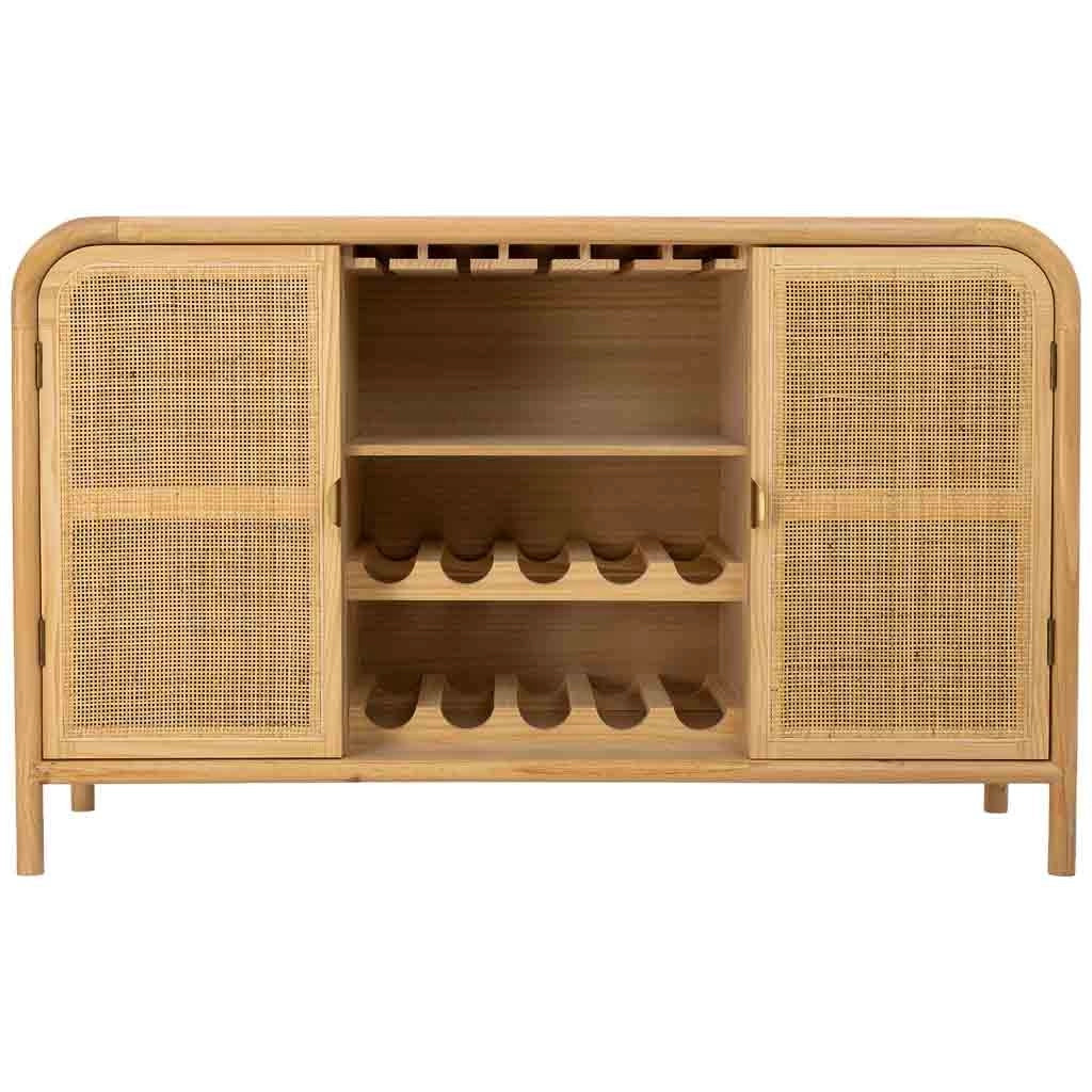 Credenza in legno e rattan marrone 130x39x80h cm