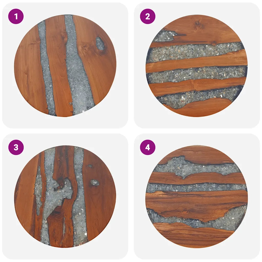 Tavolino da Salotto-Tavolino da soggiorno-Tavolo in Legno di Teak e Resina 60 cm