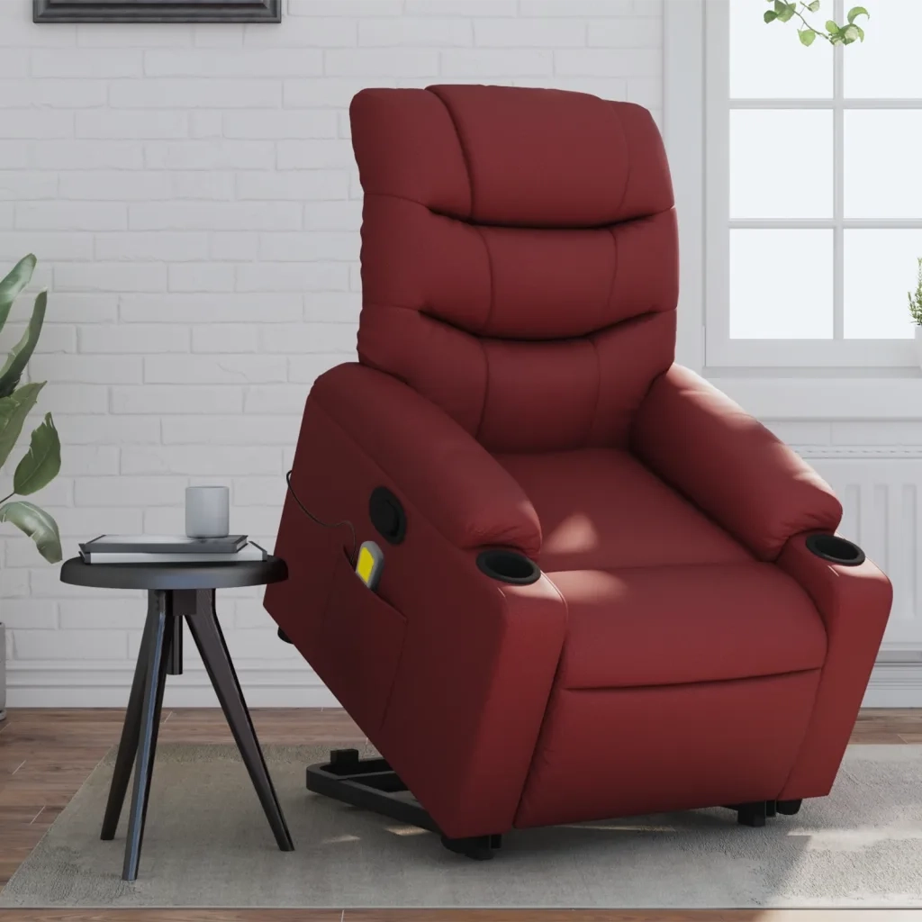 Poltrona | Sedia Relax Alzapersone Massaggi Reclinabile Rosso Vino Similpelle