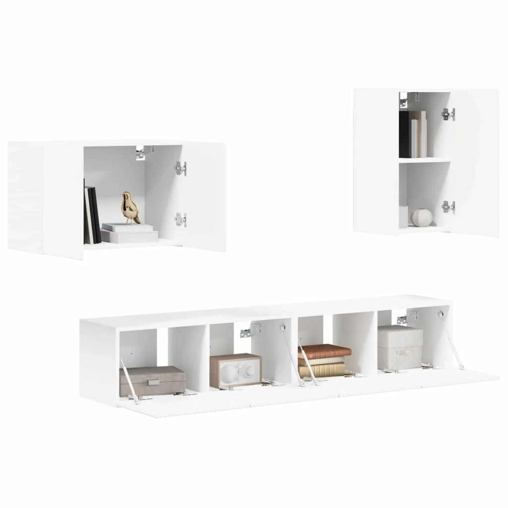 Set di Mobiletto da TV a Parete 4 pcs Bianco Legno multistrato 3408934