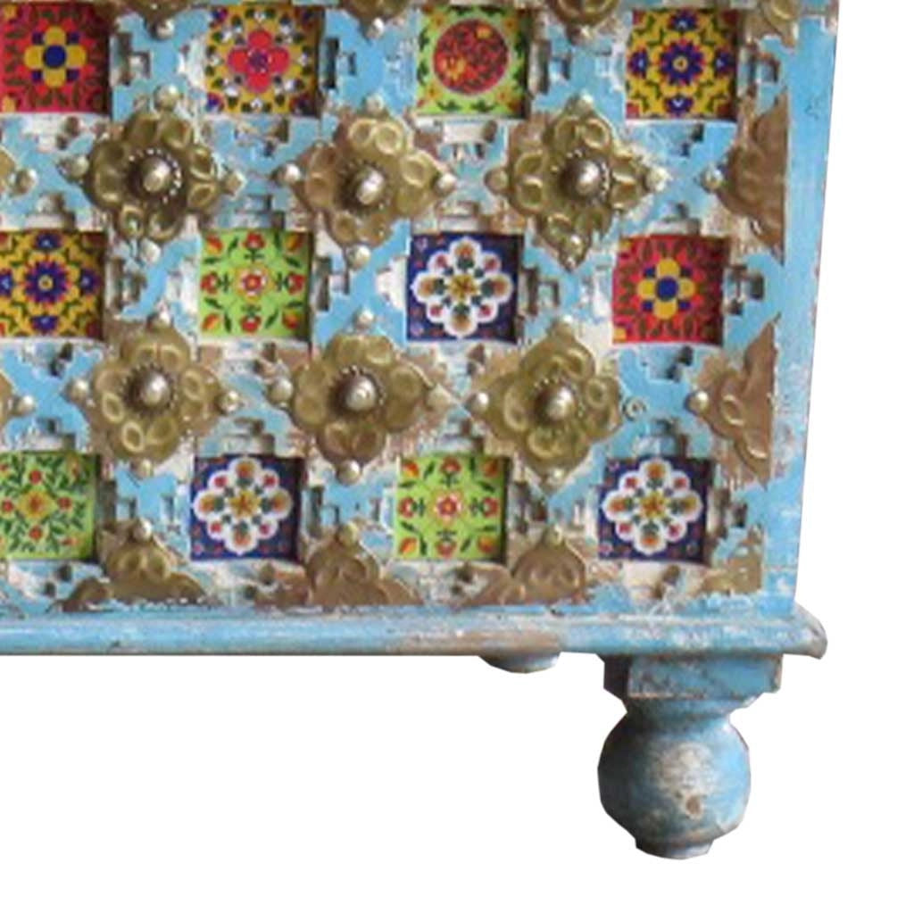 Baule in legno blu 146x40x45h