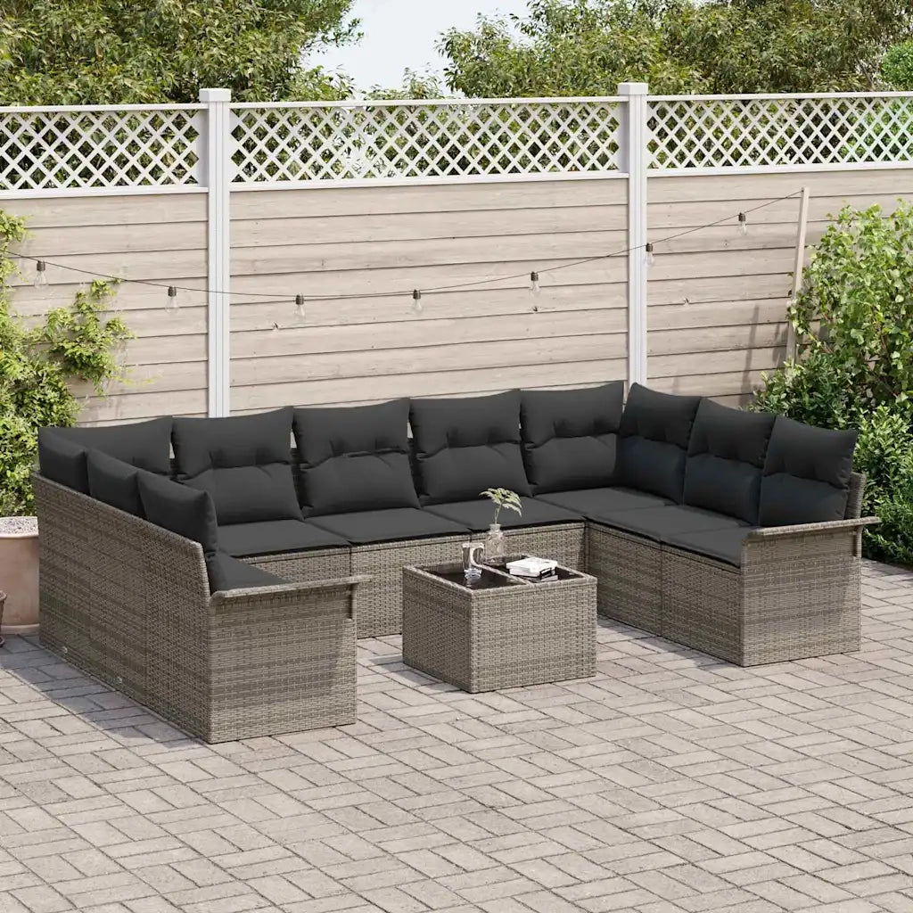 Set Divano da Giardino con cuscino 10 pcs Grigio polyrattan