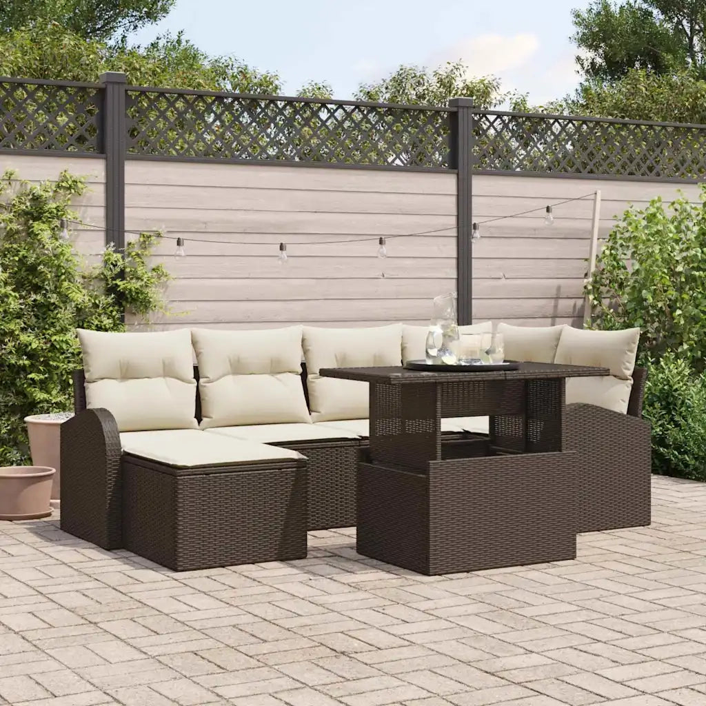 Set Divano da Giardino 7 pcs Marrone Poly Rattan