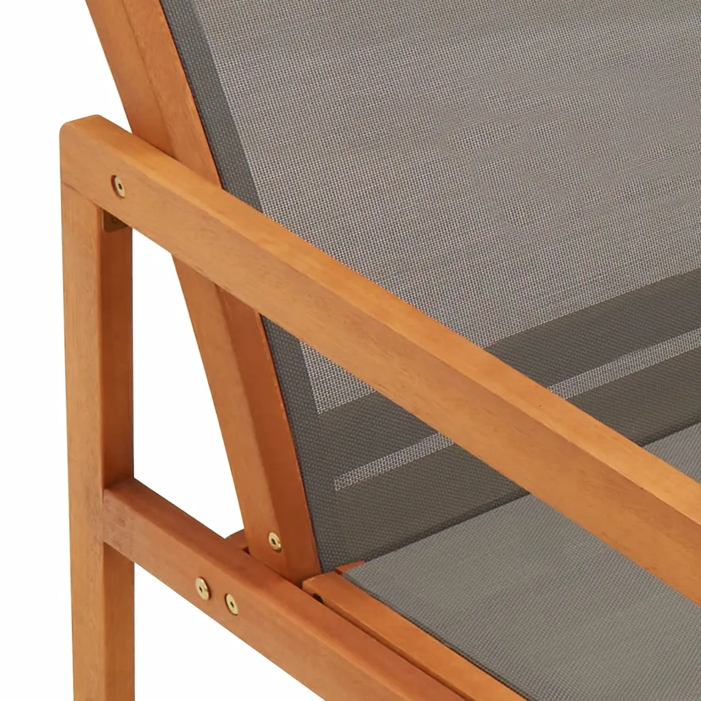 Sedia da Giardino | Sedie da Esterno con Pouf Grigia Eucalipto e Textilene
