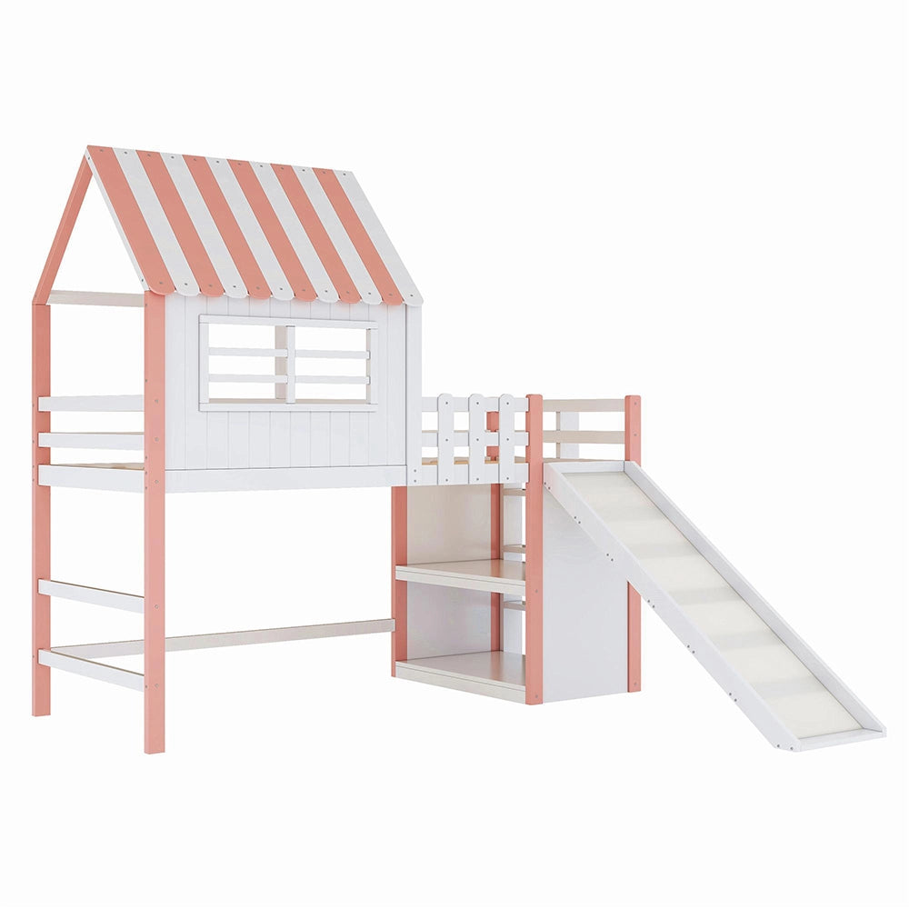 Letto bambini - Xylo - 90x200 cm con scivolo rosa