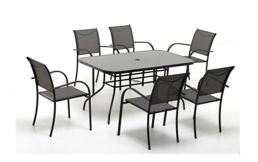 SET PLAYA DINING ANTRACITE 150X85XH73CM TAVOLO + 6 SEDIE - SALMAR