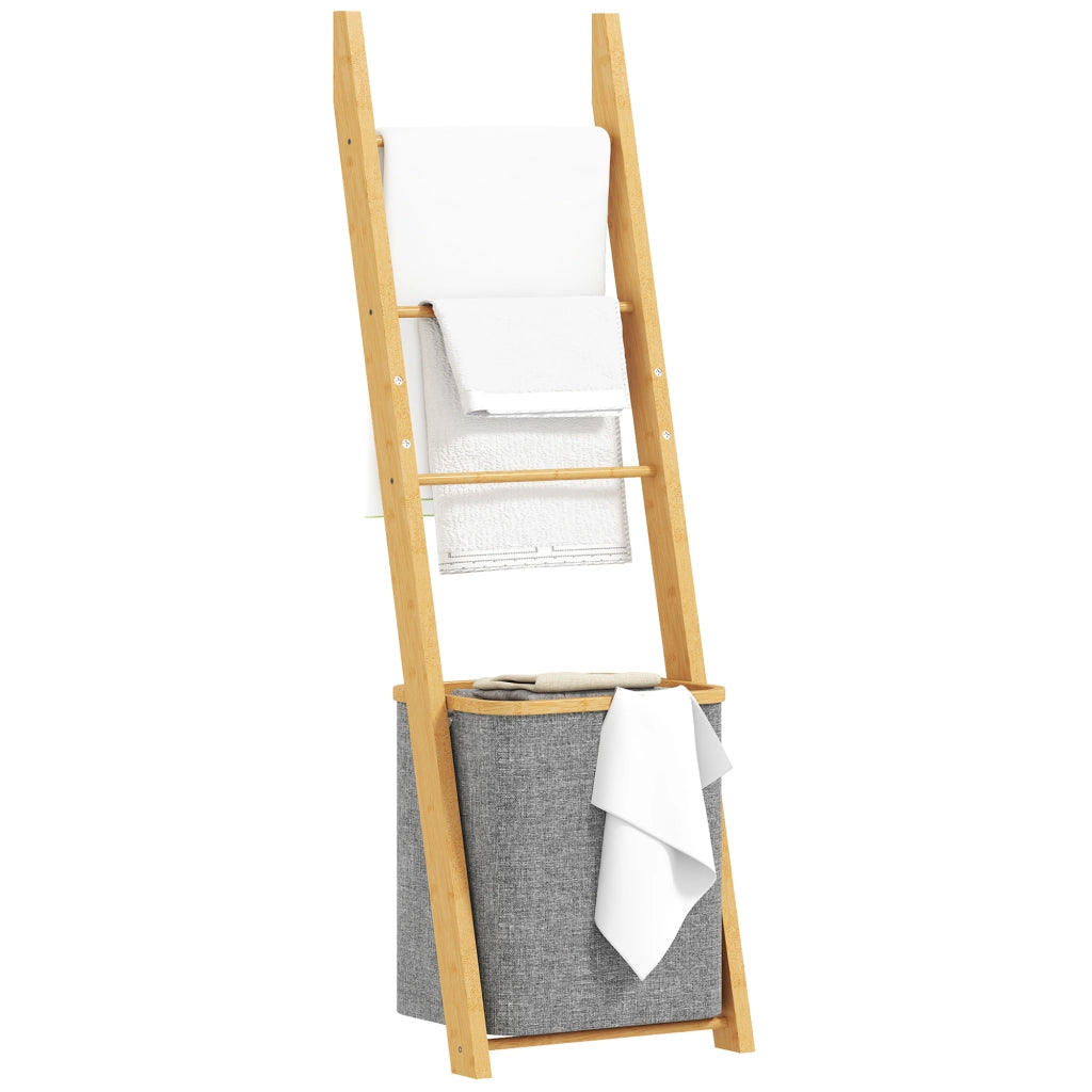 Mobile da Bagno in Bamb¨´ con 3 Sbarre e Cesto Lavanderia ¨C Zephmum ¨C Grigio 48L