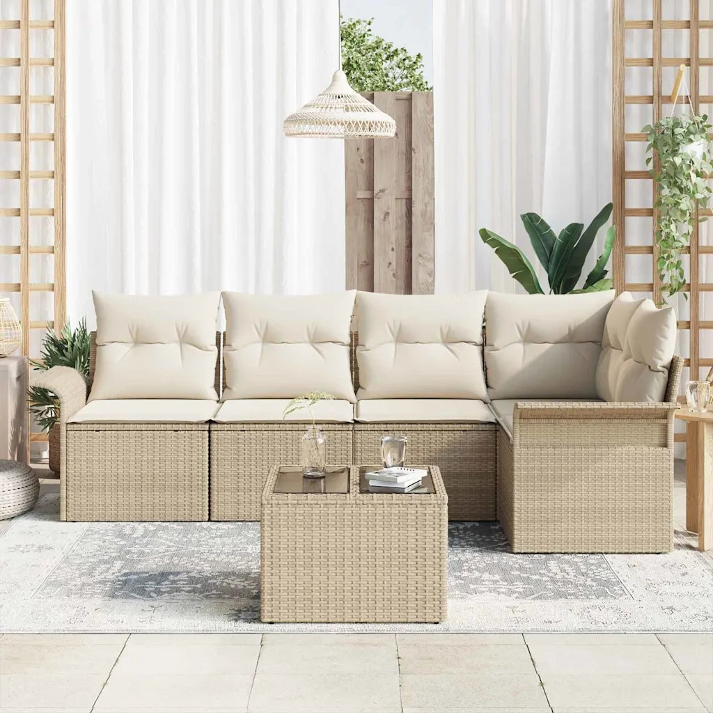 Set Divano da Giardino con cuscino 6 pcs Beige polyrattan 3345371