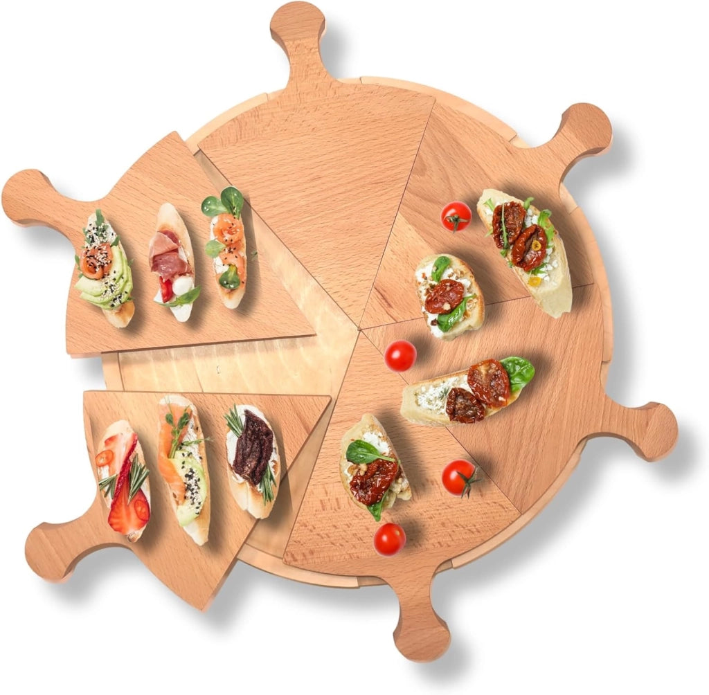 Tagliere Vassoio Pizza Divisibile in Legno con Manico 35 cm