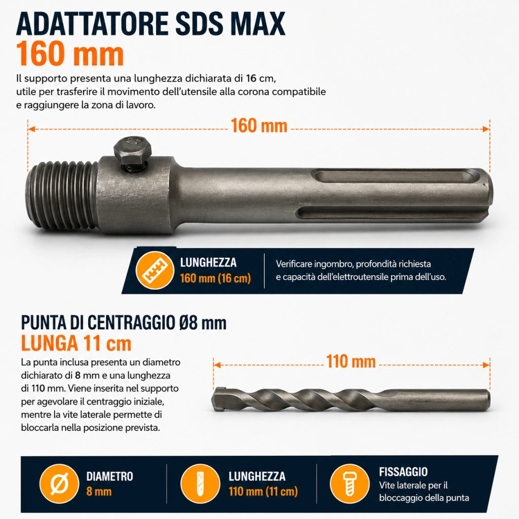 Adattatore SDS Max M22 x 2 160 mm con Punta 8x110 mm