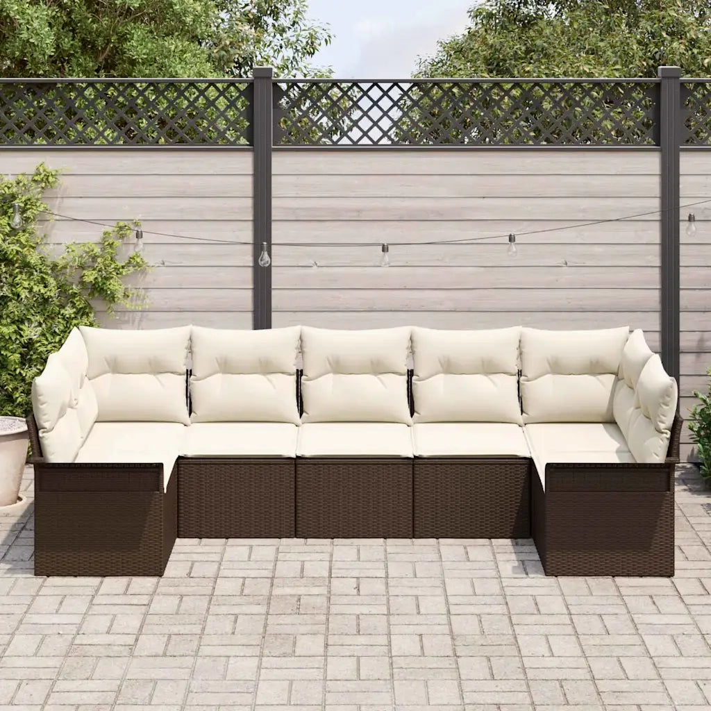 Set Divano da Giardino con cuscino 7 pcs Marrone polyrattan 3345508