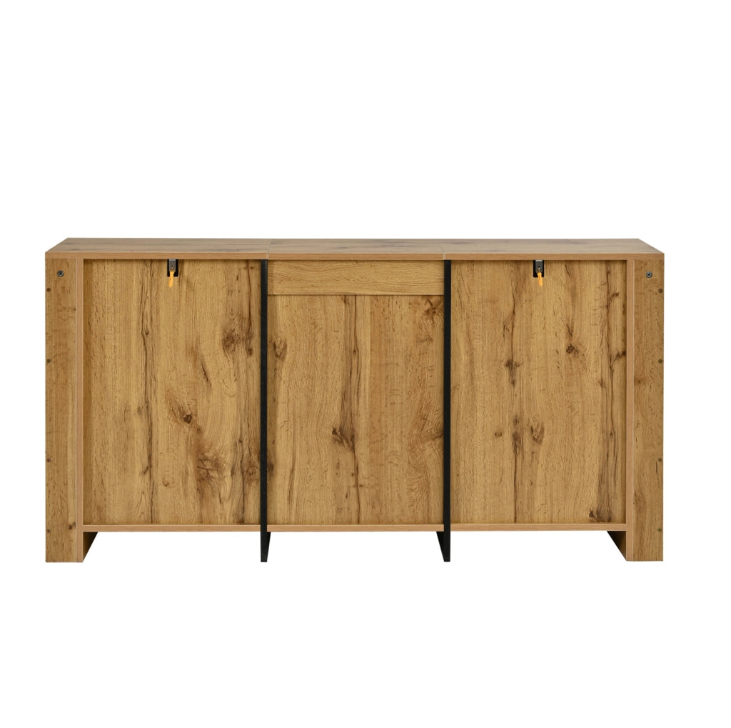 Madia in pannello di particelle 135x35x70 cm con 3 cassetti; effetto legno naturale
