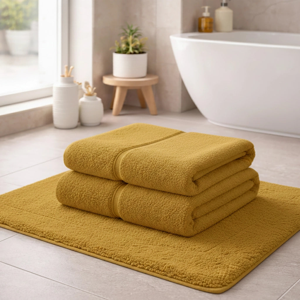Sanenere, set di Asciugamani 100% Cotone set da 2, Giallo Senape