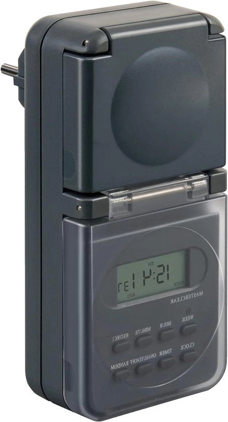 Timer digitale a tempo IP44 impermeabile antracite 1506706 (polarità tedesca) con sicurezza per bambini
