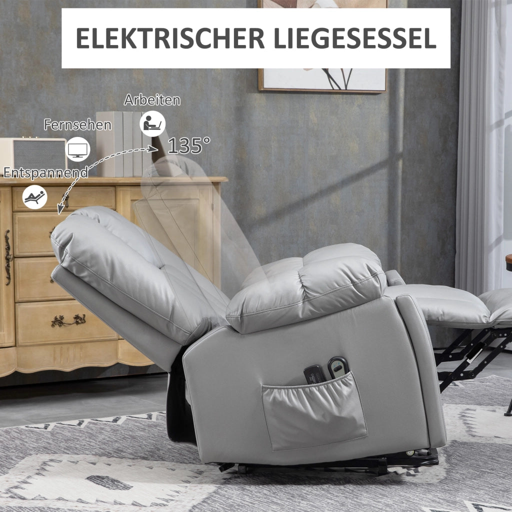 Poltrona relax elettrica con alzata assistita, massaggio vibrante, portabicchieri e tasche in microfibra grigio scuro