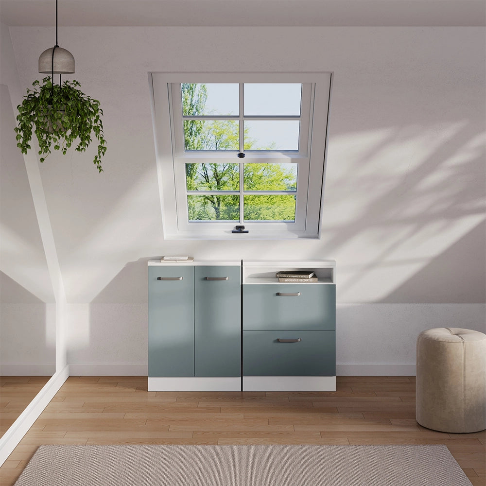 Mobile sottotetto Rion Grigio-blu/Bianco con 2 cassetti Vicco