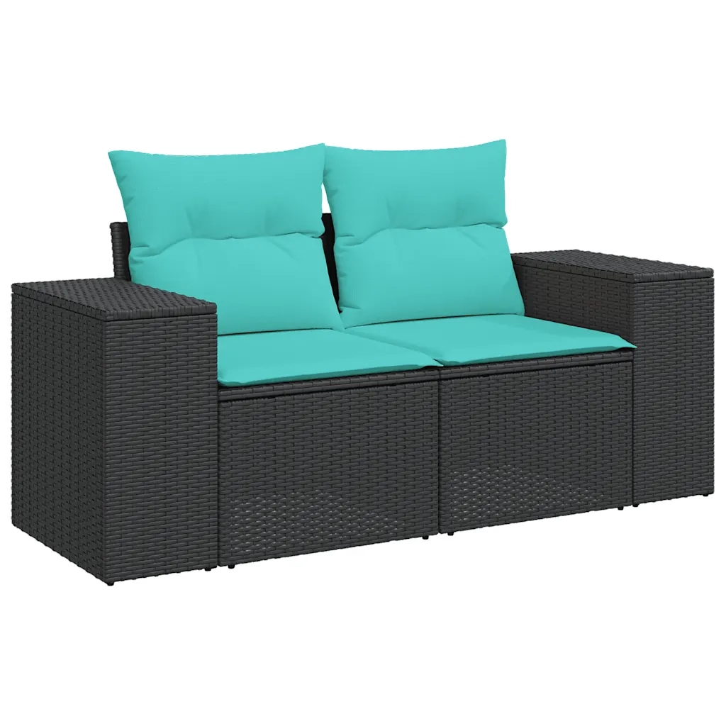 Set Divani da Giardino 9 pz con Cuscini Nero Polyrattan Acacia 3328100