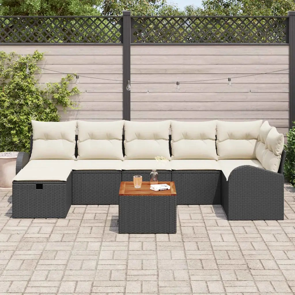 Set Divano da Giardino con cuscino 8 pcs Nero Poly Rattan 3360848