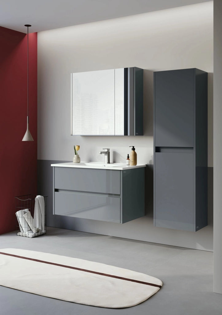 Set mobile lavabo con specchio (2 pezzi) "Arno 85" - 85 x 45 x 52 cm - Grigio