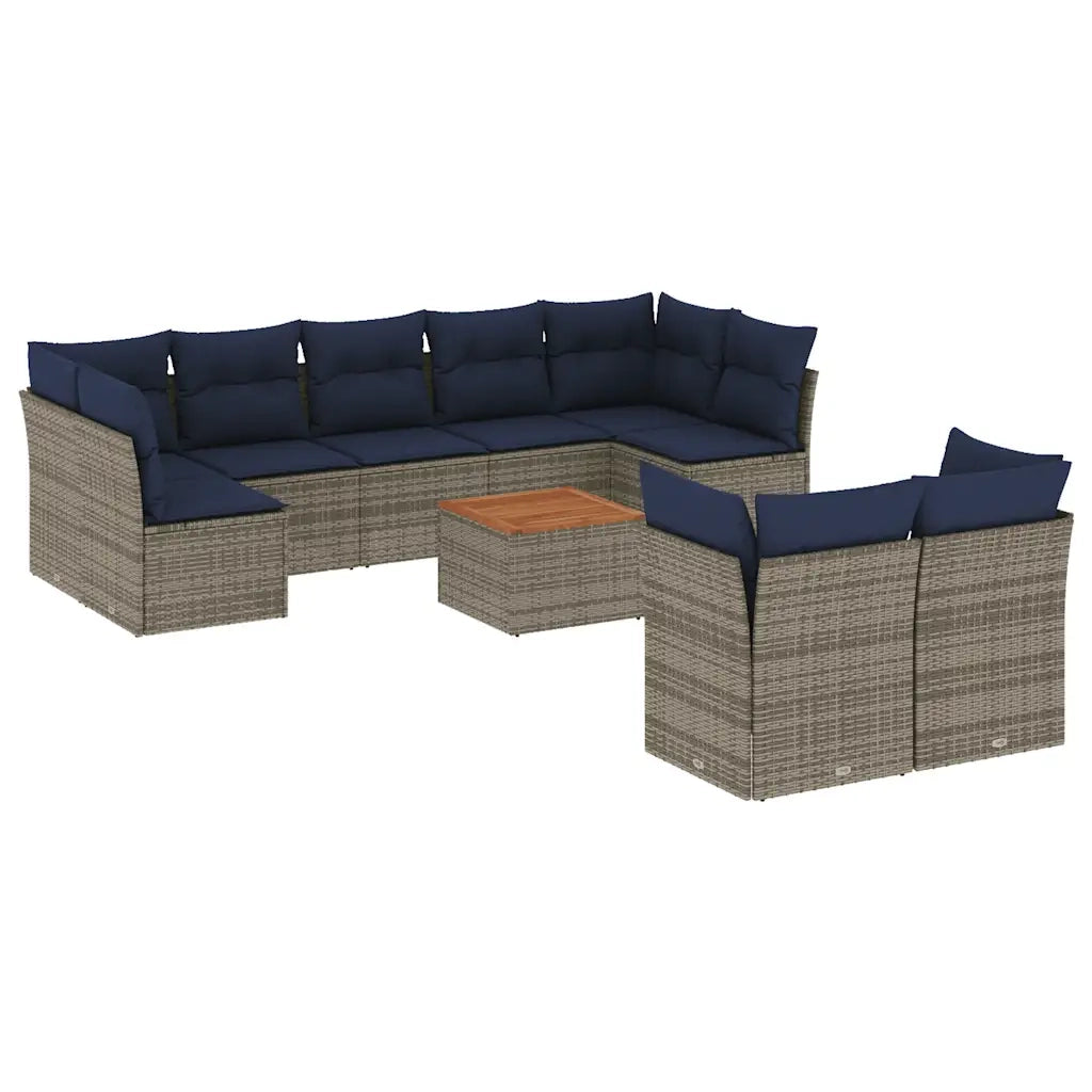 Set Divani da Giardino 10 pz con Cuscini Grigio in Polyrattan 3256145