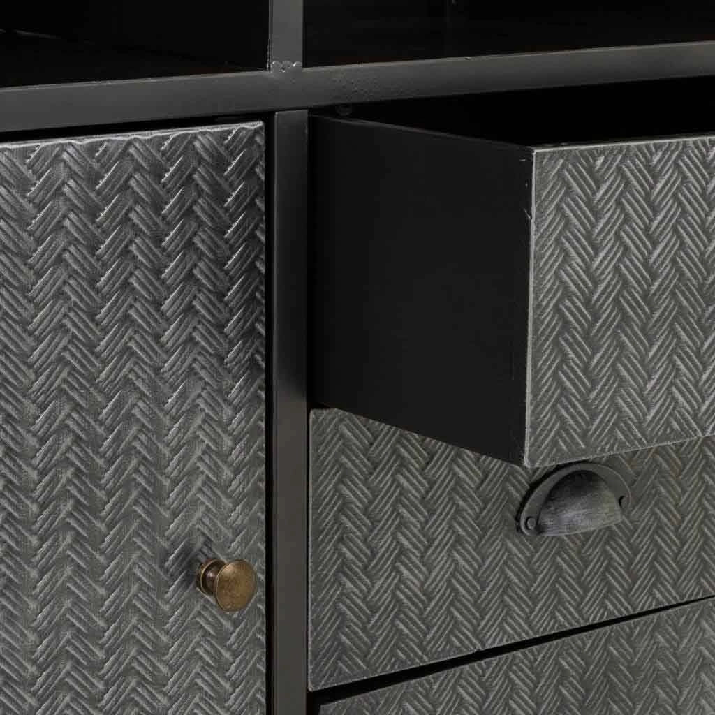 Credenza in metallo nero e legno 121,5x36x82,5h