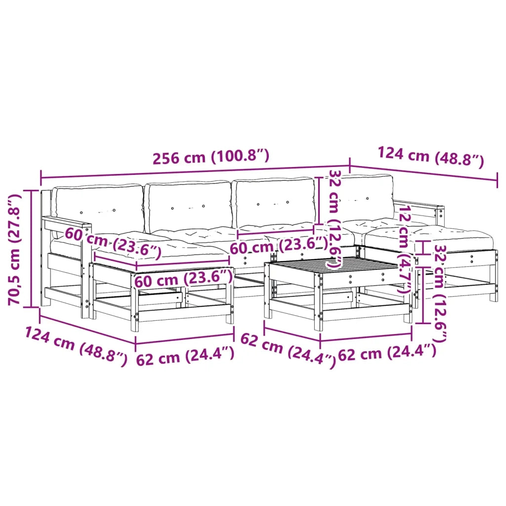 Set Lounge da Giardino 7 pcs Pino Marrone Cerato 3418108
